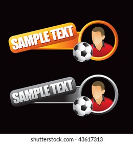 soccer player tilted orange and gray banners