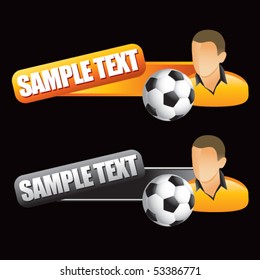 soccer player tilted orange and gray banners