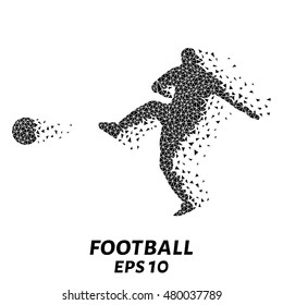 Soccer player of the triangles, particle divergent composition, vector illustration
