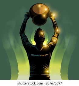 soccer player and trophy