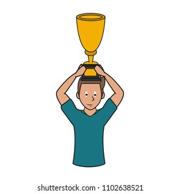 Soccer player with trophy cup