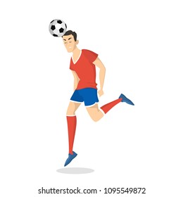 Soccer player in uniform with ball on white.