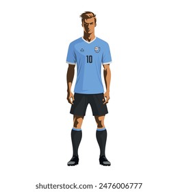 Soccer player in Uruguay team uniform. Vector illustration