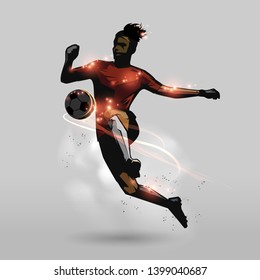 Soccer player use knees touching ball abstract design