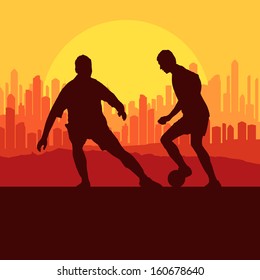 Soccer player vector background concept city landscape