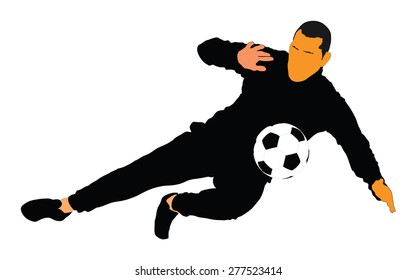 Soccer player vector isolated on white background. High detailed football player cutout outlines. Goalkeeper in action.
