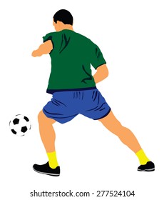 Soccer player vector isolated on white background. High detailed football player cutout outlines. Dribbling situation.
