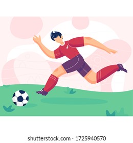 Soccer player vector modern illustration. Design of a stylish background for the soccer championship. Fifa world cup. Soccer ball.