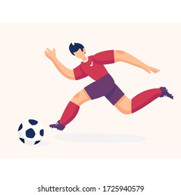 Soccer player vector modern illustration. Design of a stylish background for the soccer championship. Fifa world cup. Soccer ball.