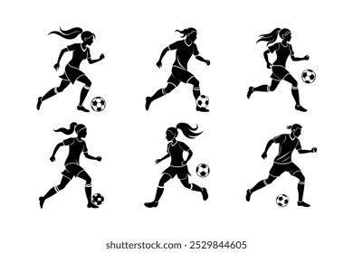 Soccer player vector silhouette art illustration icon set