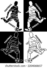 Soccer player vector.
Silhouette of a football player logo.
Black and white illustration with the object of a soccer player who is going to kick the ball.
Isolated illustration of soccer player.