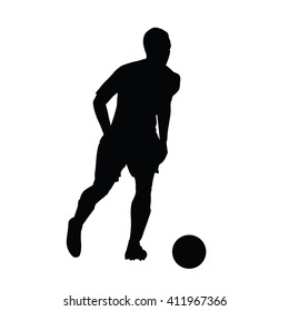 Soccer player vector silhouette. Footballer running for the ball