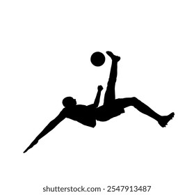 Soccer player vector silhouette illustration isolated on white background. Scissor moves in football game. Beach attraction. Summer fun with ball. Effective move in football. Spectacle for public