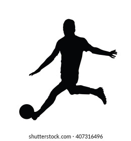 Soccer player vector silhouette, running man kicking ball, football player