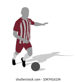 Soccer player, vector silhouettes on white background. Football player silhouette cutout outlines.