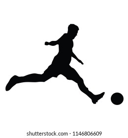 Soccer player vector silhouettes on white background. Football player silhouette cutout outlines. Soccer player free kick
