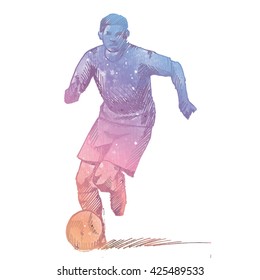 Soccer player, Watercolor painted over white background