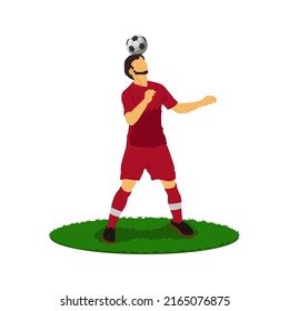 Soccer player wearing Qatar jersey kit while Juggling the ball. with the piece of grass field on white background. this flat vector is best for your banner or poster.