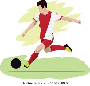 soccer player white red jersey vector illustration