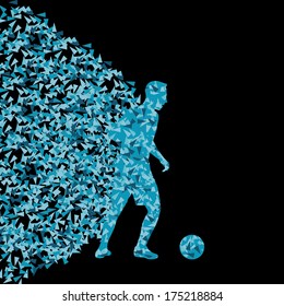Soccer player winner vector background concept isolated on black made of triangular fragments explosion