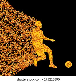 Soccer player winner vector background concept isolated on black made of triangular fragments explosion