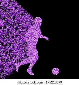 Soccer player winner vector background concept isolated on black made of triangular fragments explosion