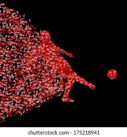 Soccer player winner vector background concept isolated on black made of triangular fragments explosion
