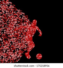 Soccer player winner vector background concept isolated on black made of triangular fragments explosion