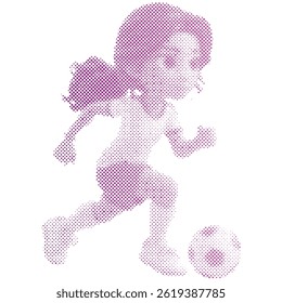 Soccer player woman athlete with the ball halftone modern retro in cartoon style