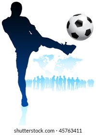 Soccer Player with World Map Background Original Vector Illustration