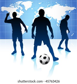Soccer Player with World Map Background Original Vector Illustration
