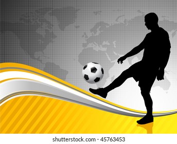 Soccer Player with World Map Background Original Vector Illustration