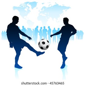 Soccer Player with World Map Background Original Vector Illustration