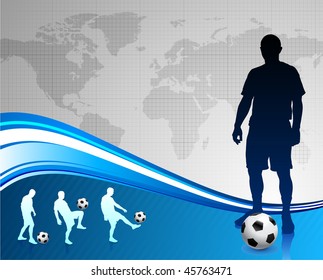 Soccer Player with World Map Background Original Vector Illustration