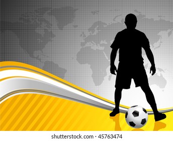 Soccer Player with World Map Background Original Vector Illustration