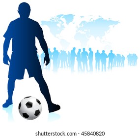 Soccer Player with World Map Background Original Vector Illustration