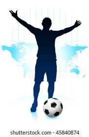 Soccer Player with World Map Background Original Vector Illustration
