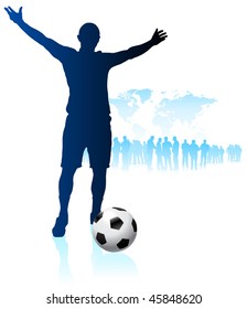 Soccer Player with World Map Background Original Vector Illustration