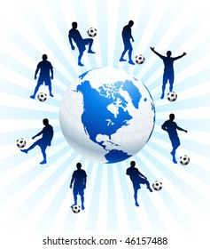 Soccer Players around the Globe Original Vector Illustration