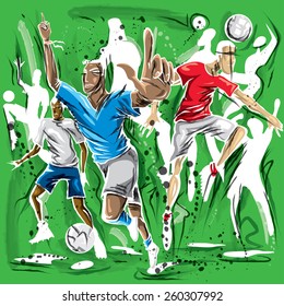 Soccer Players Artwork Sketch (Vector Art)