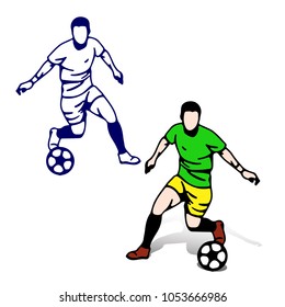 Soccer players with the ball in motion playing, silhouette-cartoon on white background, vector