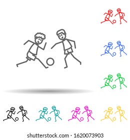 soccer players with ball multi color style icon. Simple thin line, outline vector of soccer in action icons for ui and ux, website or mobile application