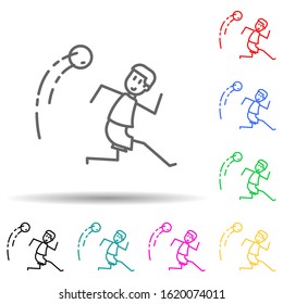 soccer players with ball multi color style icon. Simple thin line, outline vector of soccer in action icons for ui and ux, website or mobile application