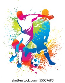 Soccer players with a soccer ball. Vector illustration.