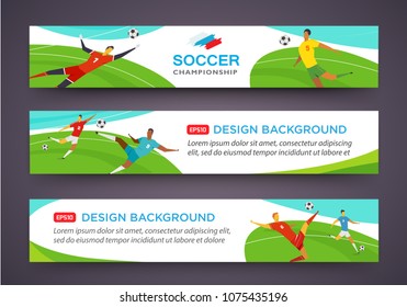 Soccer players banner set. Championship . Fool color vector illustration in flat style