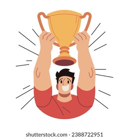 Soccer Players Celebrate Victory with Trophies Vector Cartoon Illustration