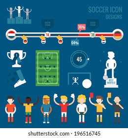 soccer players character and icons, flat design vector.