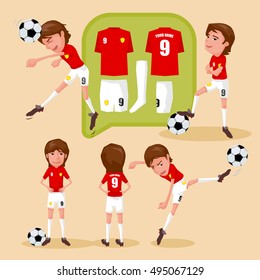 Soccer players characters showing different movement and soccer uniform, illustration design.