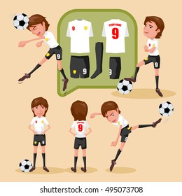 Soccer players characters showing different movement and soccer uniform, illustration design.