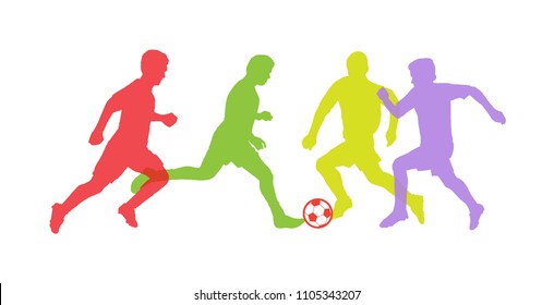 Soccer Players colorful silhouette, isolated white background vector, football game, tournament world soccer ball, championship, winner, champion, award cup icon, symbol, soccer goal fan fitness 2018